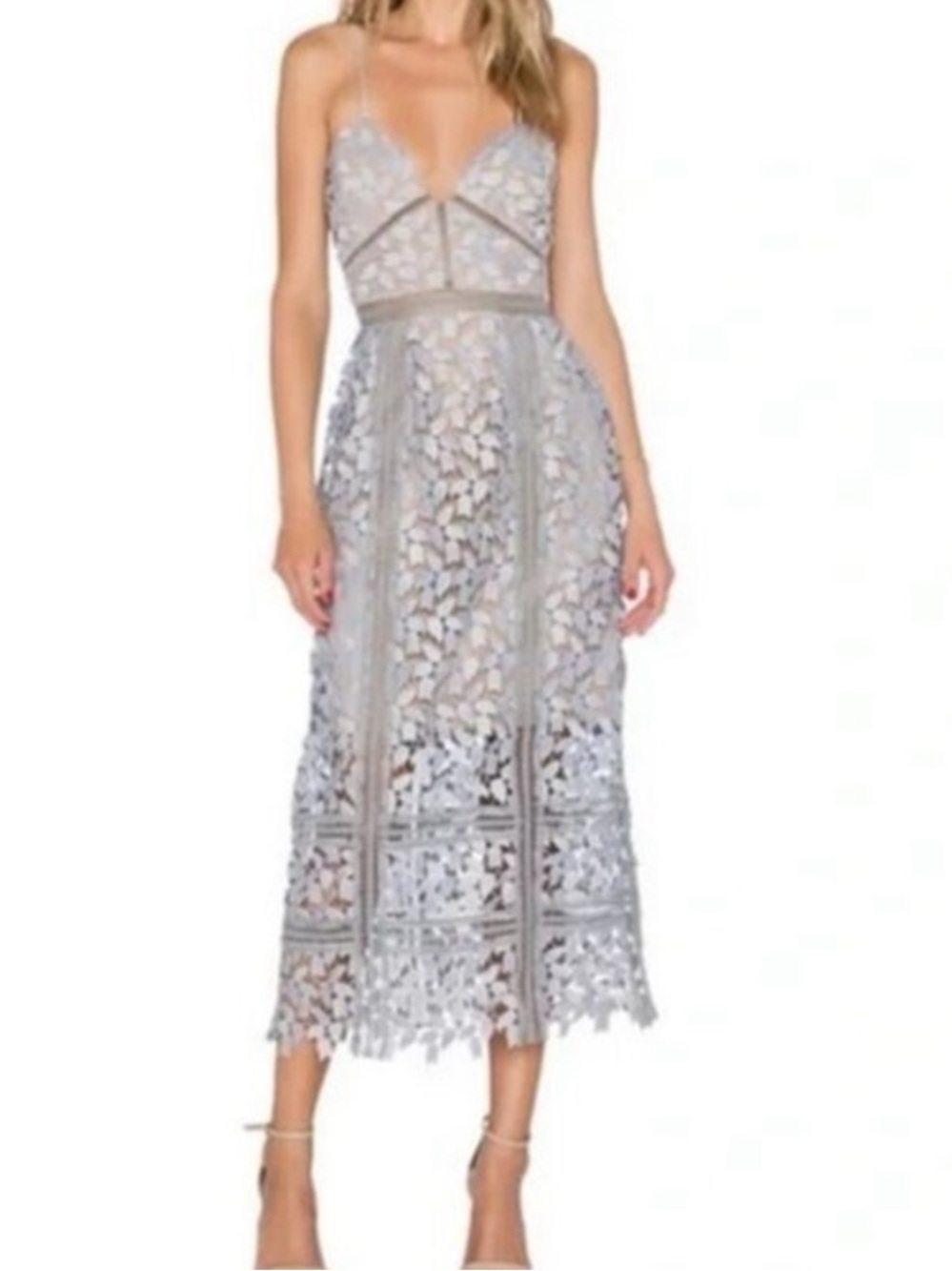 HD Elliatt Anthropologie LILAC Lace LONG vneck strappy Dress L